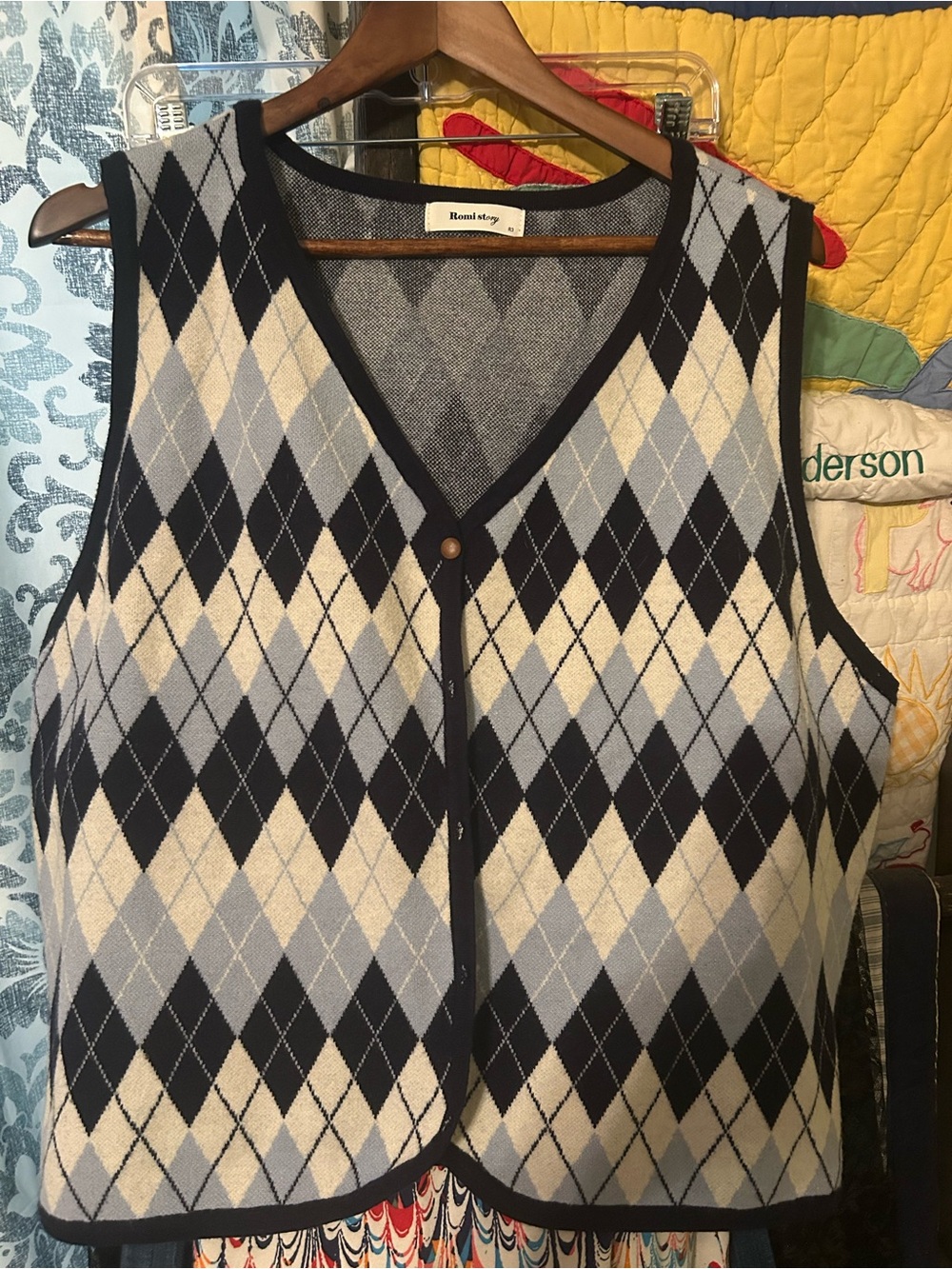 Romi Story Blue Argyle V-Neck Sweater Vest